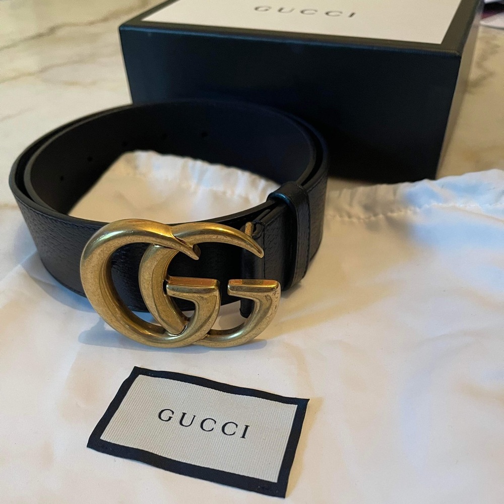 Leather Belt with double G buckle